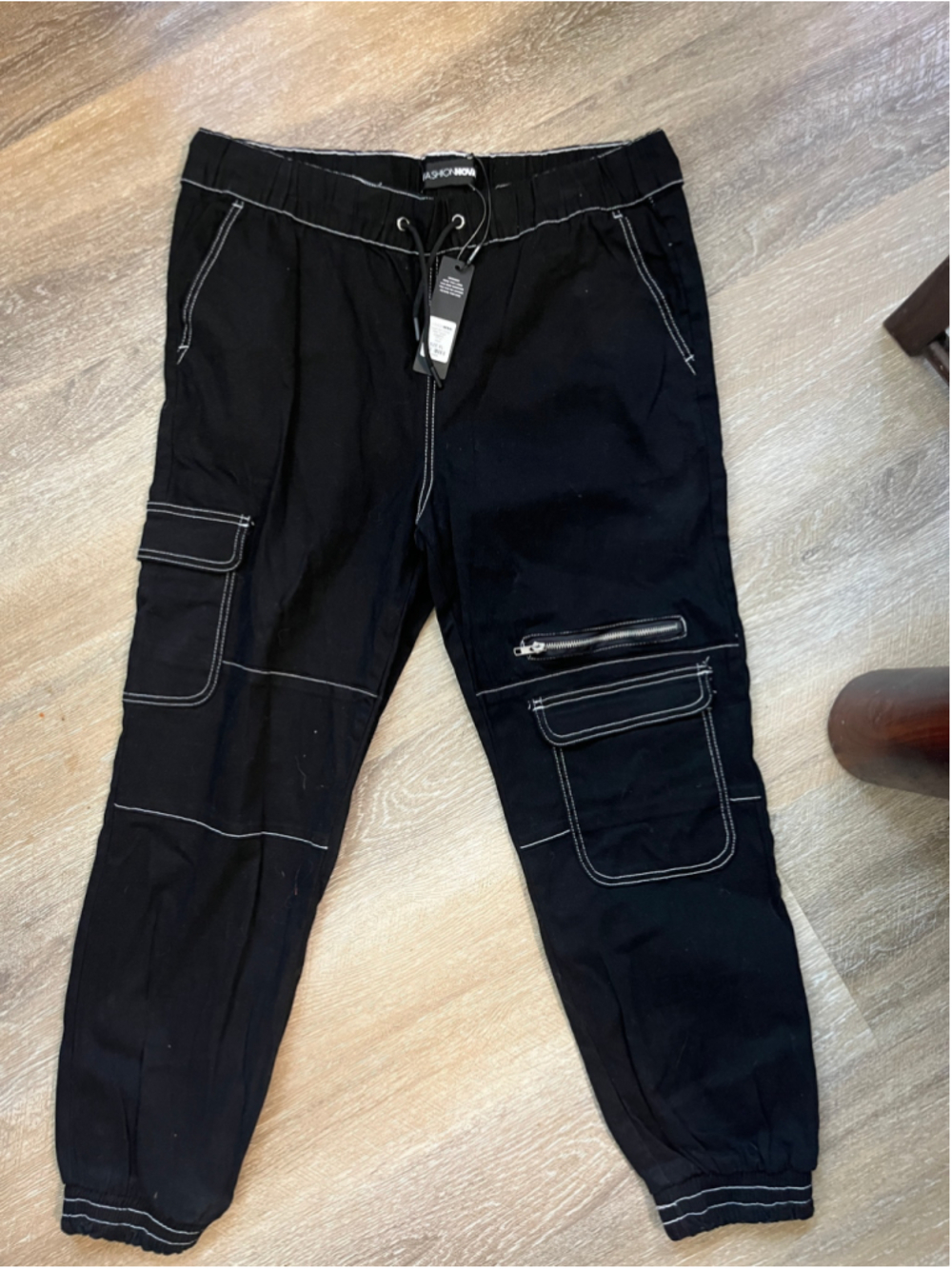 Women's Fashion Nova Black & White Good Girl Gone Bad Cargo Joggers XL